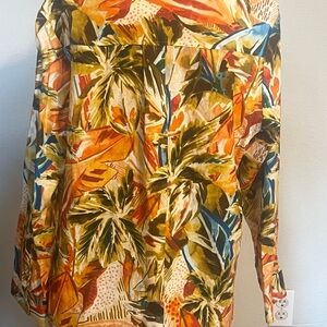 Investments Tropical Leaf Shirt in Orange, Yellow and Blue
